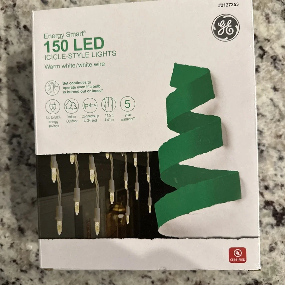 GE Energy Smart 150 Ct Warm White LED Plug-In Christmas / Wedding Icicle Lights
